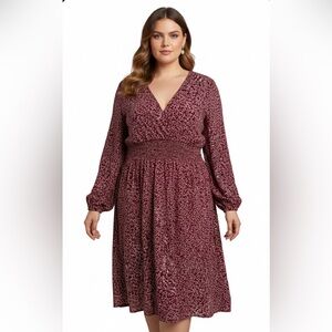 Draper James Burgundy White Vine Faux Wrap Dress Size XXL